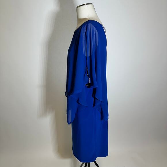 NWT MSK Blue Rhinestone Trim Popover Sheath Dress Formal Party Womens Size Small - Picture 5 of 12